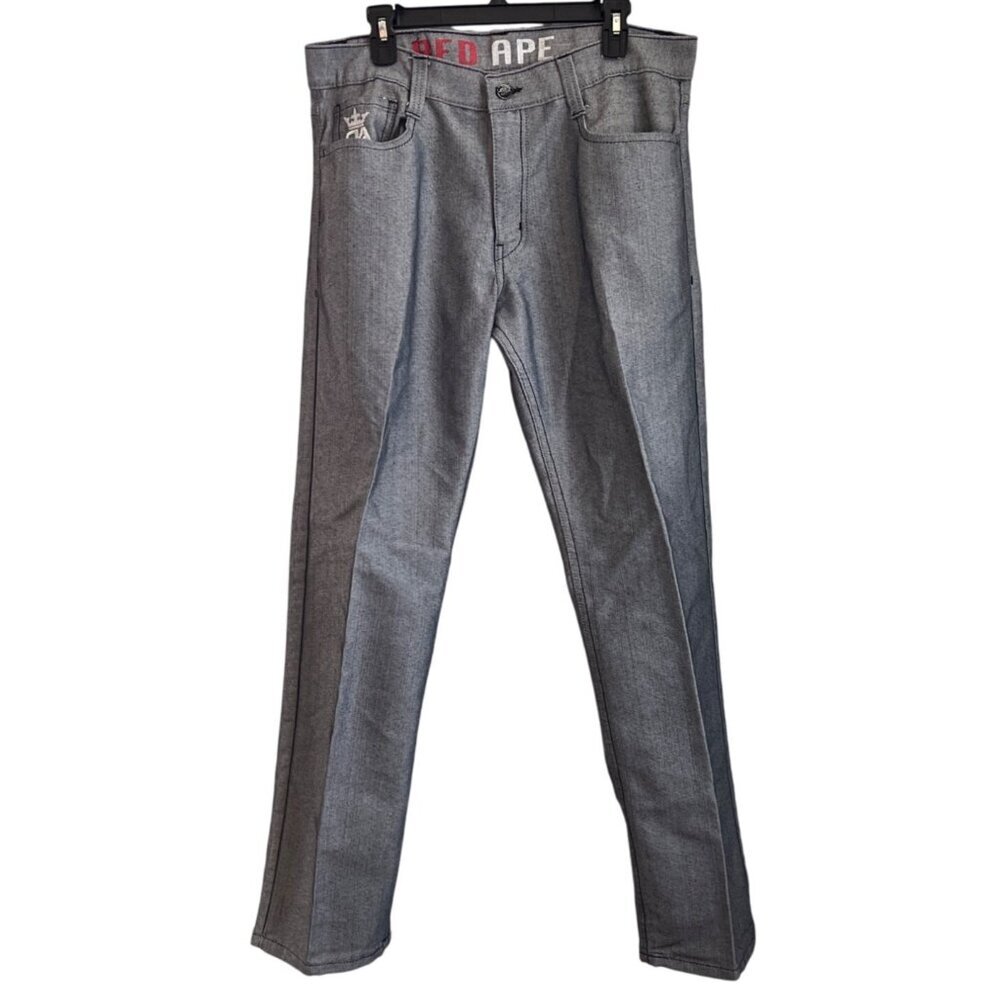 Vintage Y2K Red Ape Men Jeans Size 36 Gray Embroidered Denim Streetwear Skater